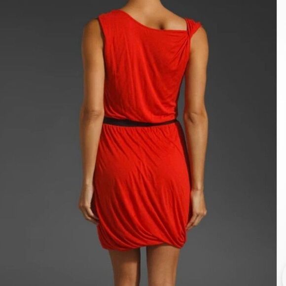 Theory Red Modal Bubble Hem Draped Sleeveless Minimalist Dress Sz M - Picture 5 of 7